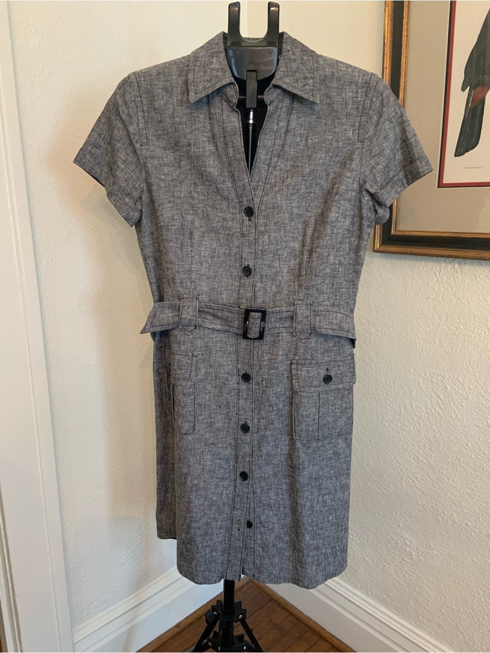 Ann Taylor Black Short-Sleeve Shirt Dress with Belt